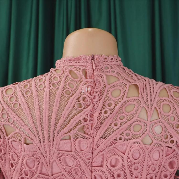 2024 European American Style Women Lace Pleated Short Sleeve Dress