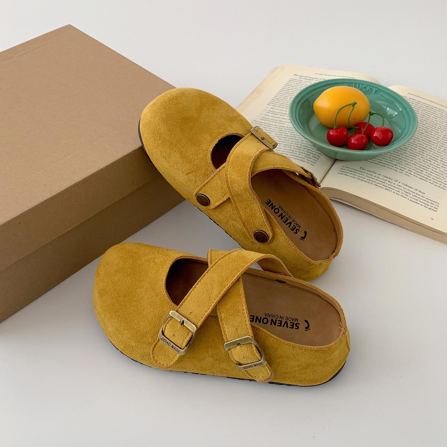 

Popular pink retro thick-soled bag head slippers for women s summer wear 2025 new models with skirts versatile Birkenstock half slippers 40 жёлтый