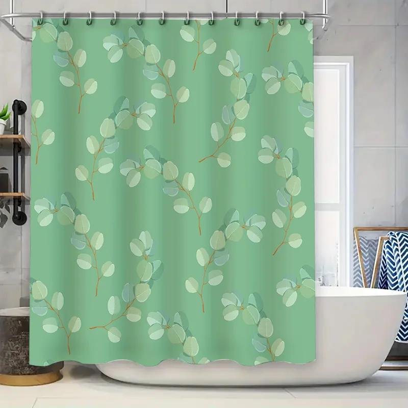 

Green Leaves Shower Curtain Waterproof Home Decor for Bathroom Modern Style Bath Fabric with Hooks Set in Multiple Colors Availa W90xH180cm