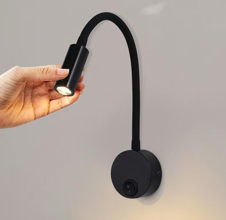 3W Modern Adjustable LED Headboard Reading Lamp Hotel Flexible Goose Neck Bedside Reading Light on off Switch Wall Lamp
