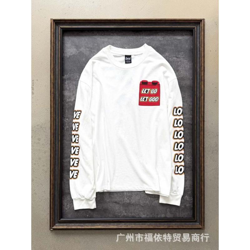 Mens Streetwear Long Sleeve T-Shirt Vintage Graffiti Print Loose Fit Teens