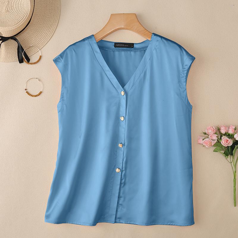 ZANZEA Women Summer V-Neck Sleeveless Loose Casual Tank Tops