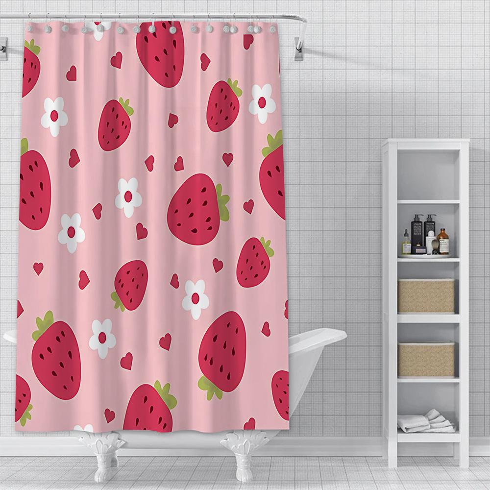 S-Strawberry Shortcake Exquisite Shower Curtain Waterproof Polyester Fabric Paint Bath Curtains Home Bathroom Decor Curtain