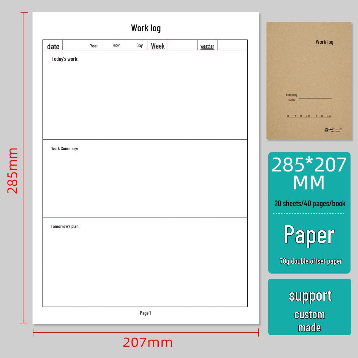 Employee Daily Work Log & Reflection Book, A4 Format