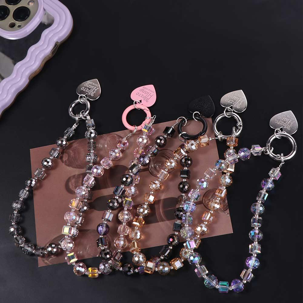 Short Crystal Beads Phone Chain Anti-lost Love Phone Pendant Mobile Phone Lanyard  Christmas Gifts