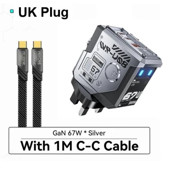 67W GaN Charger Mecha Robot Three Port QC PD Fast Charging Block Power Adapter for iPhone Laptop MacBook Samsung Galaxy Google