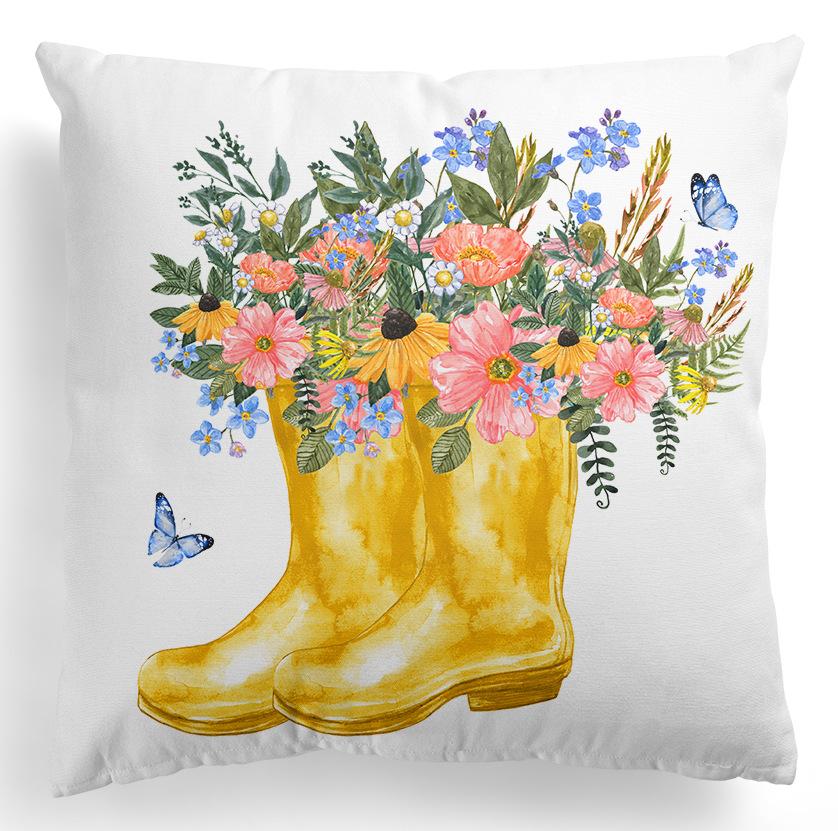 New Spring Flower Pillowcase Easter Bicycle Small Truck Peach Leather Velvet Printed Home Pillowcase