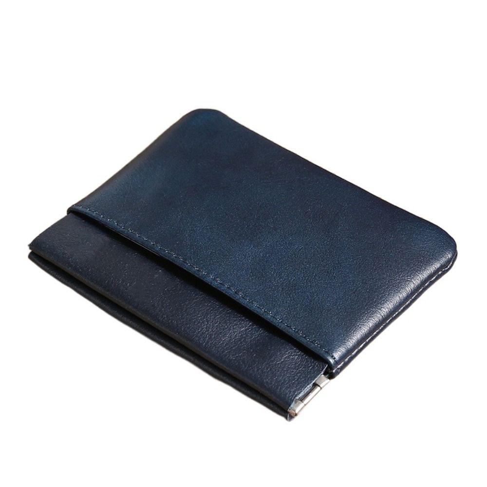 

Waterproof ID Badge Holder Oil Wax Leather Headphone Bag Mini Credit Card Case Shopping королівський синій колір