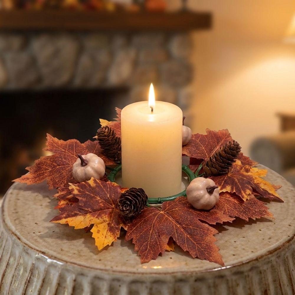 Simulation Artificial Maple Leaves Garland Sunflowers Maple Candle Holder  Fireplace Window