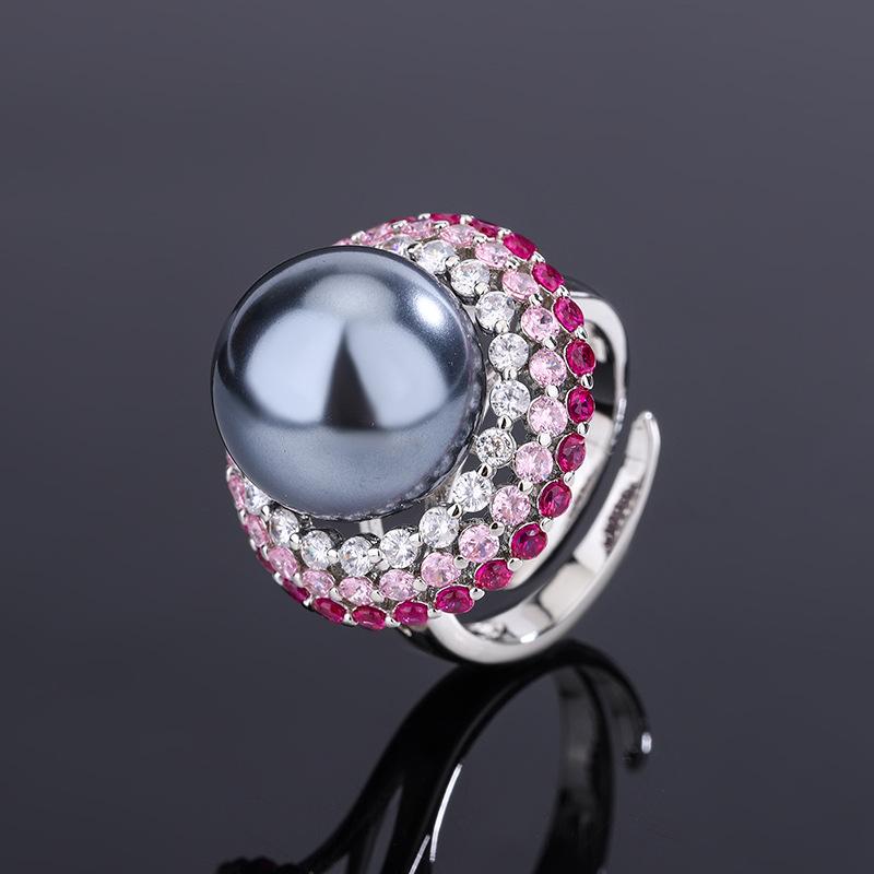 Jewelry Copper Bottom Gold-Plated Simulation Color Treasure Inlaid Gray Pearl Jumping Color Three-Piece Set Women 14-12Mm