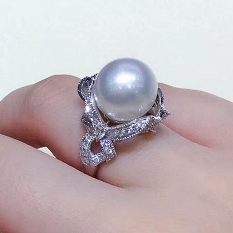 Gorgeous Aesthetic Simulated Pearl Ring Women Luxury Graceful Finger Jewelry for Wedding Party Shiny Zirconia Accessories