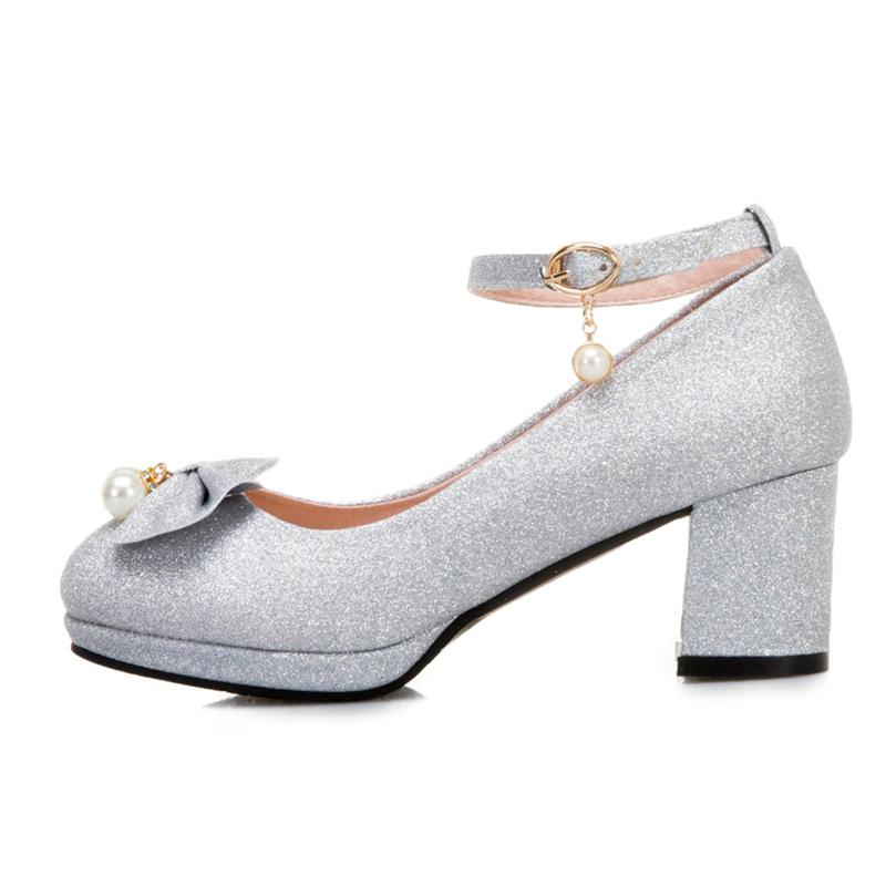 Elegante Prinzessin Lolita Schuhe für Mädchen Niedliche Schleife Rosa Gold Silber Damen Pumps Knöchelriemen Luxus Party Hochzeitsschuhe Weiblich