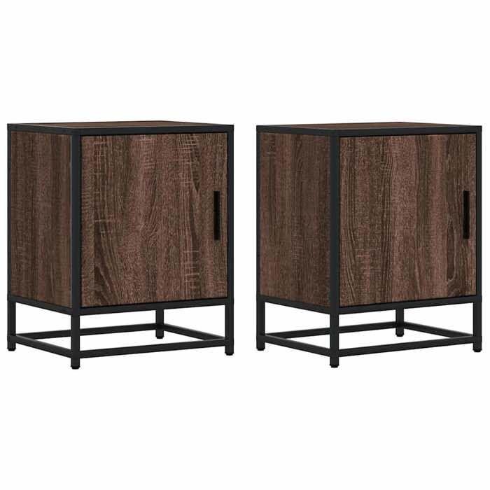 VidaXL Tables de chevet 2 pcs chêne marron bois d'ingénierie et métal, meuble de chevet, table d'appoint, armoire de lit, 848718