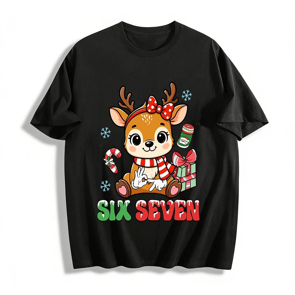 

Cute Christmas Deer Number Gesture 678 Kids Printed Casual Top Pure cotton T-shirt XXS
