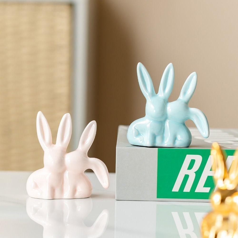 Unique Aesthetic Kiss Couple Bunny Figurine Handicraft Easter Rabbit Ornament  Home Decoration