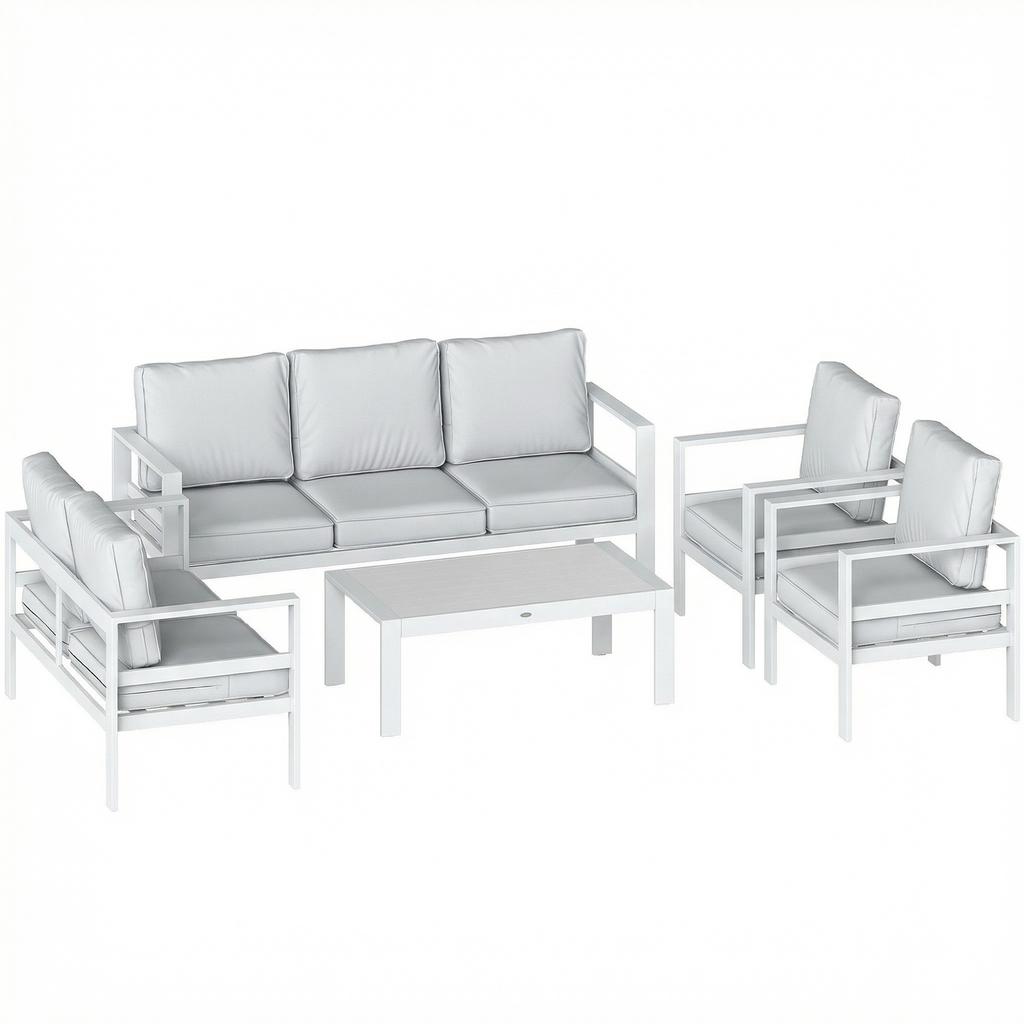 5 Pieces Aluminium Garden Furniture Set with Olefin Cushions, Extra Deep Outdoor Garden Sofa Set, White