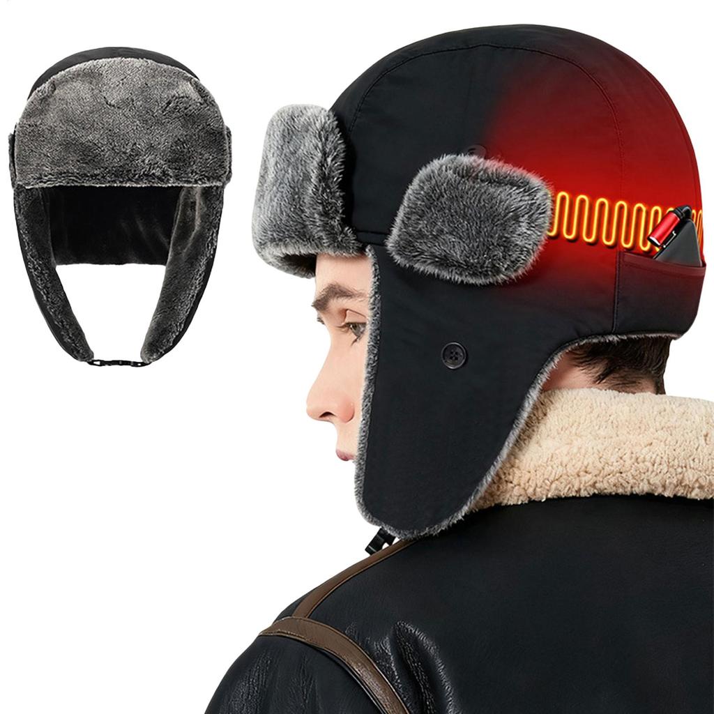 Winter Hat Heated Beanie 3 Temp Settings Warm Headgear Windproof Thermal Ear Protection Hat for Fishing Camping Backpacking