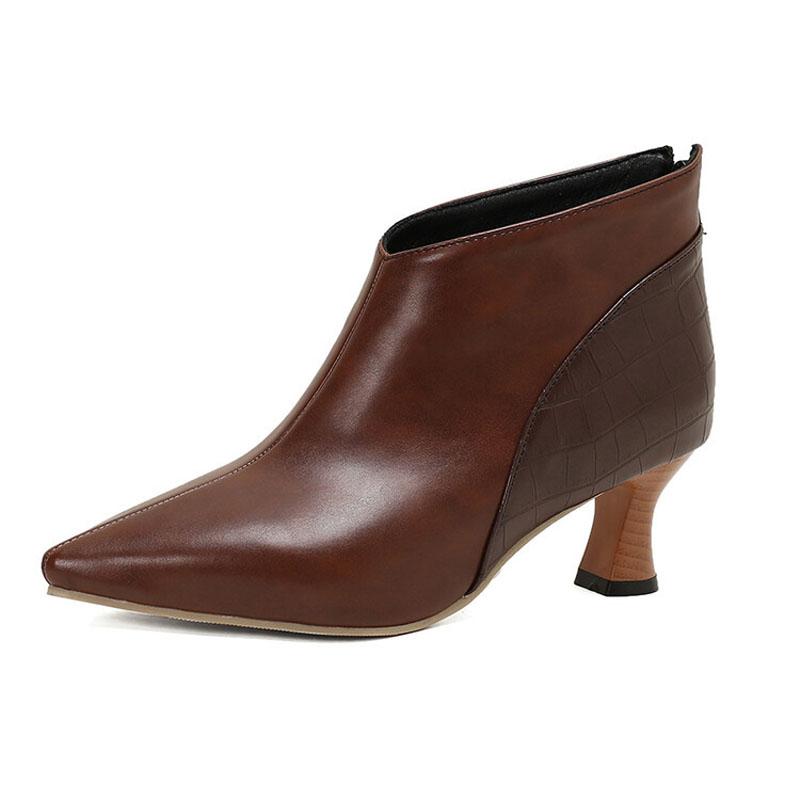 Women Pumps Fashion Leather Shoes Back Zipper Spring Autumn Short Ankle Boots Lady Patchwork Design Pointed Toe Booties WSH5043