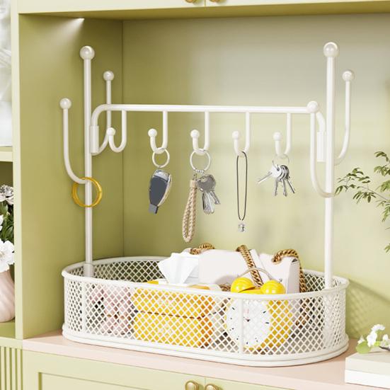Entryway Key Holder Storage Rack Large Capacity Reinforced Fence Design Decorative Desktop Sundries Storage Organizer