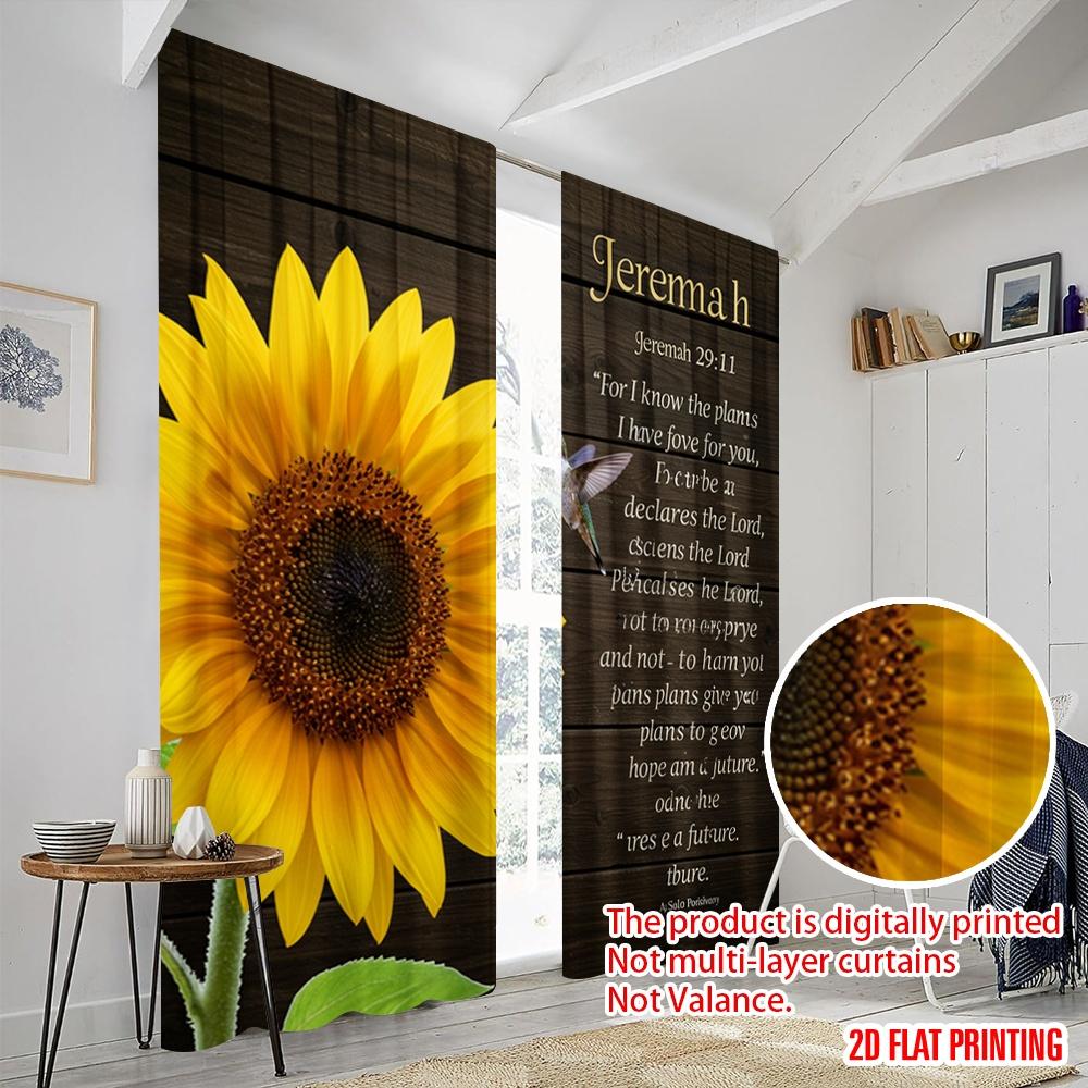 2pcs 2D Flat Printing Curtain Jeremiah Sunflower Hummingbird Hope 100% Polyester Fabric Without Electricity Seasonal Party &