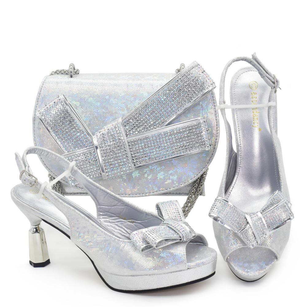 Italian Rhinestone Peep Toe High Heels & Evening Bag Set