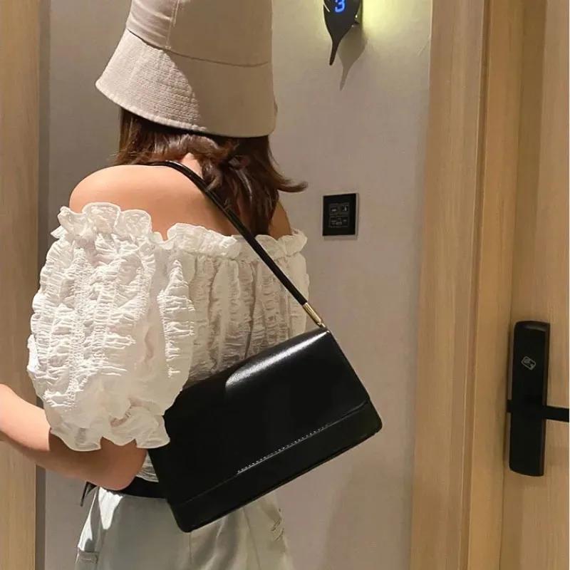 New Simple Shoulder Bag For Women PU Leather Armpit Bag Solid Color Lady Handbag Casual Girls Small Square Bag