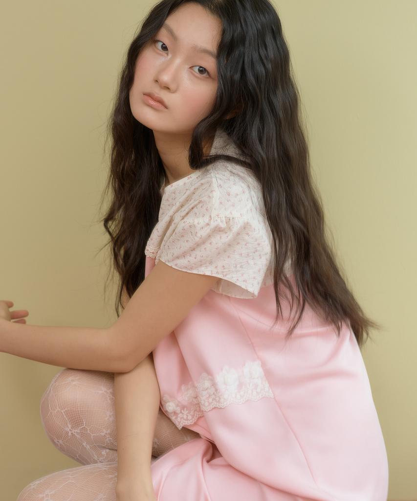 Sennyu Flower Lace Cake Shirt Dress (Pink)