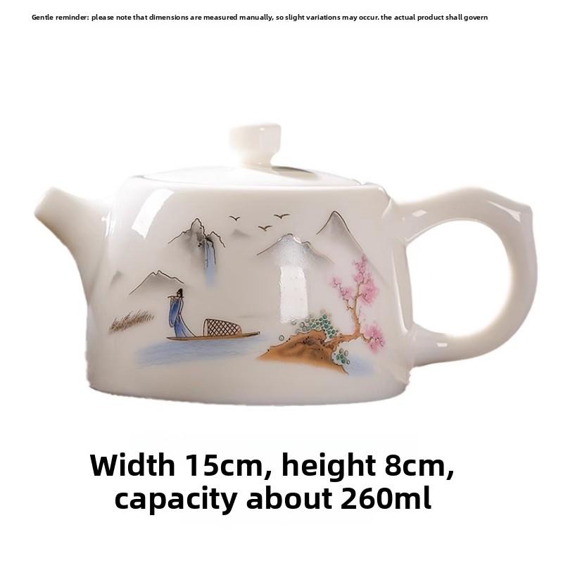 Premium Ceramic Teapot Mutton Fat Jade Porcelain Kungfu Tea Set for Home Office Use Chinese Gift