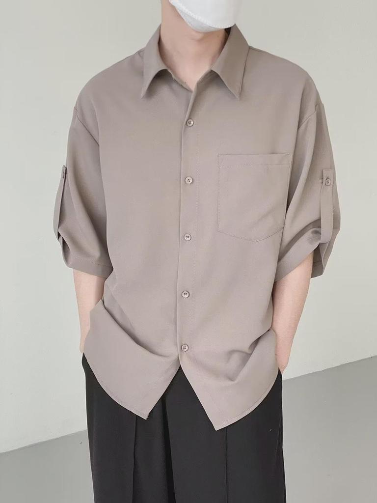 Men's Ice Silk Five-Point Sleeve Shirt - Loose, Wrinkle-Free Korean Fashion, Versatile Summer Top