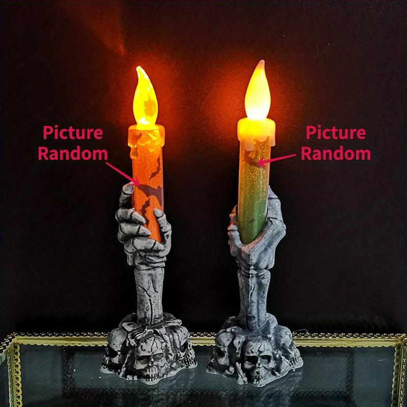 2pcs Spooky Halloween Skull Candle LED Light Skelet Ghost Hand Flameless Candle Include Battery for Home Party Atmosphere Decor