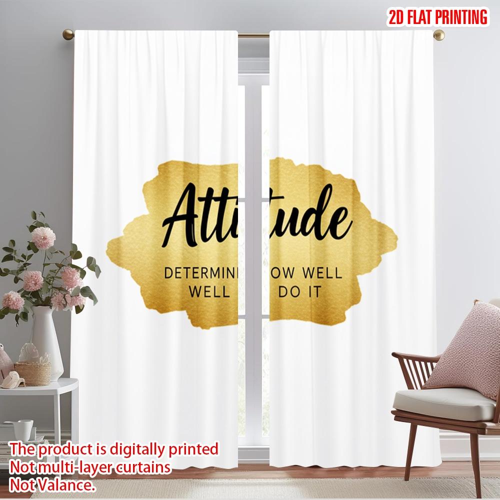 2pcs 2D Flat Printing Curtains Attitude Determines How Well You Do It 100% Polyester Without Electricity 0 Use for Holiday