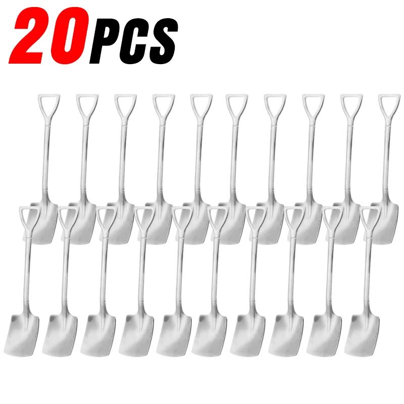 Stainless Steel Shovel Spoon Creative Gold Silver Coffee Spoons Ice Cream Dessert Scoops Teaspoon Kitchen Tableware Cutlery Sets