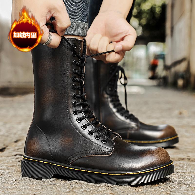 Fashion High-Top Casual Boots for Men Couples Large Size38-48 Outdoor Autumn Winter Long Leather Boots Womens Plush Cotton Boots