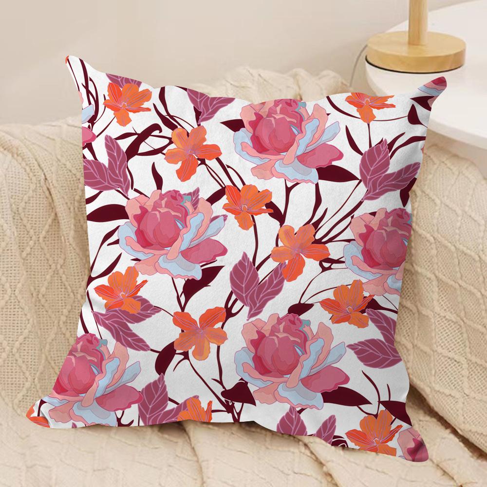 Beautiful Floral Ins Retro Cushion Cover Silky Short Plush Invisible Zipper Dustproof Sofa Pillow Case for Home Decor