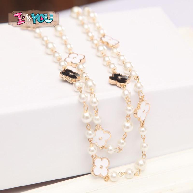 Rose Gold Four-Leaf Clover Double-Layer Pearl Necklace