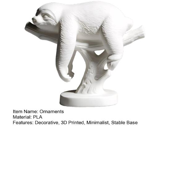 3D Printed Mini Sloth Figurines, Pure White Cute Sloth Lying on Branch with Delicate Hair Texture, Small Desktop Decoration for Home Office