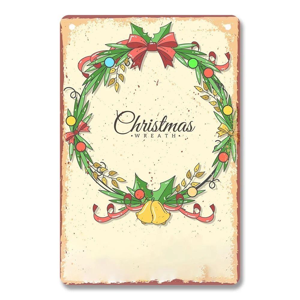 Vintage Christmas Metal Tin Sign Home Festive Wall Decor