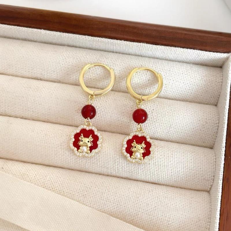 Fashion Atmospheric Red Velvet Bow Earrings Femininity Sweet Flower Long Fringed Versatile Earrings
