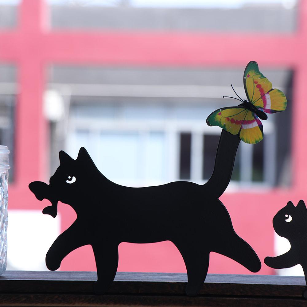 3Pcs Set Butterfly Decorative Cat Outdoor Statues Garden Fence Animal Garden Ornaments  for Lawn