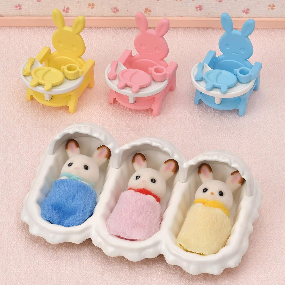 EPOCH Sylvanian Families Chocolate Rabbit Triplet Care Set ST Mark Certified Toy for Ages 3+