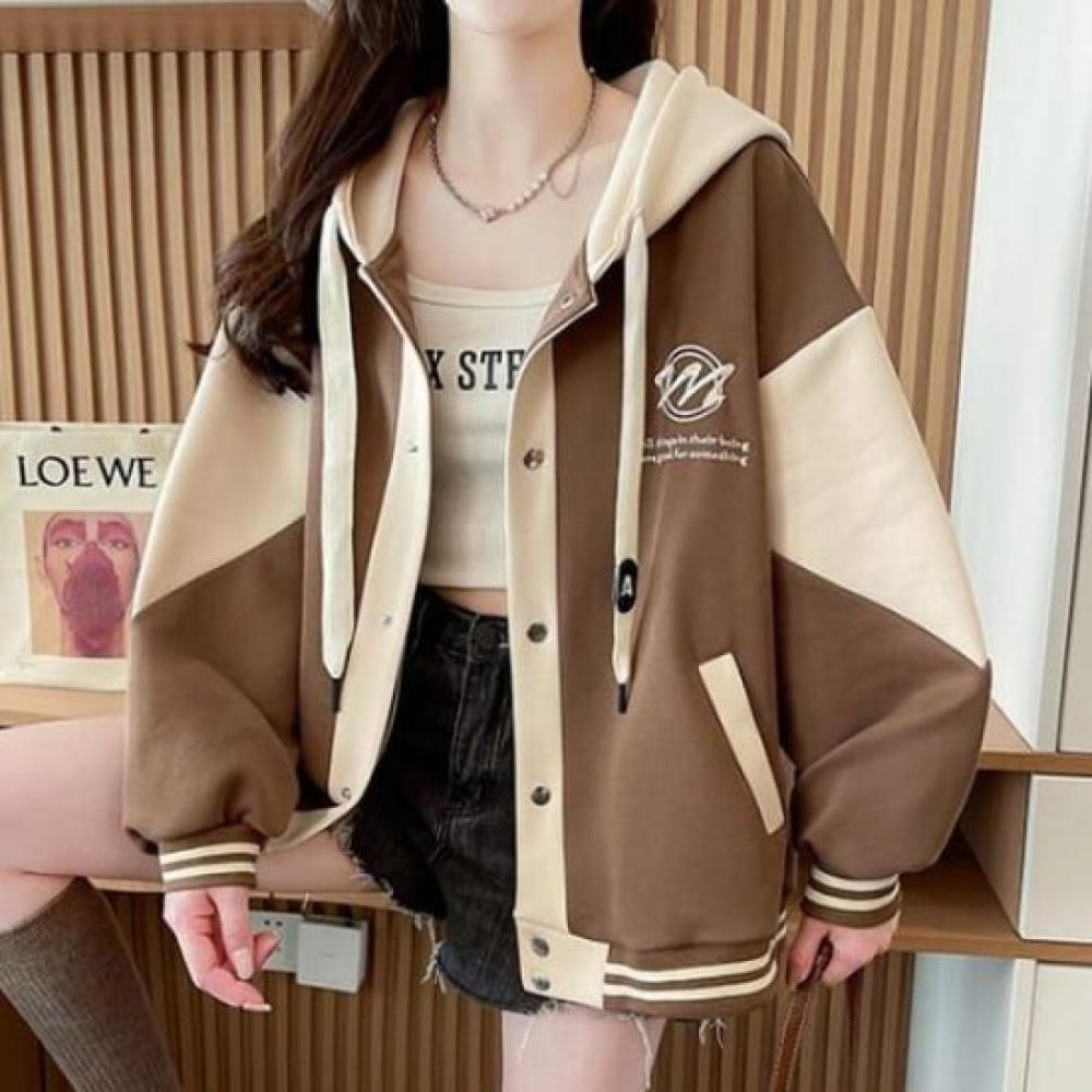 Navava Women Casual Color Block Long Sleeve Hoodie Jacket Nc364