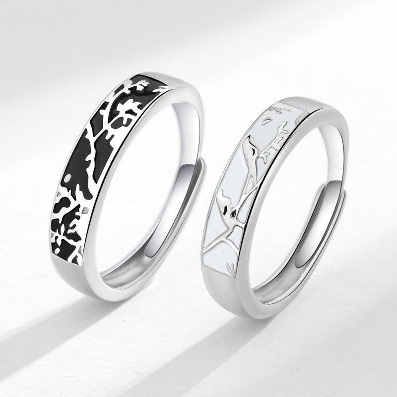 Bird And Fish Couple Rings Fashion Niche Design Adjustable Open Ring Set For Men And Women Unique Trendy Jewelry Pair