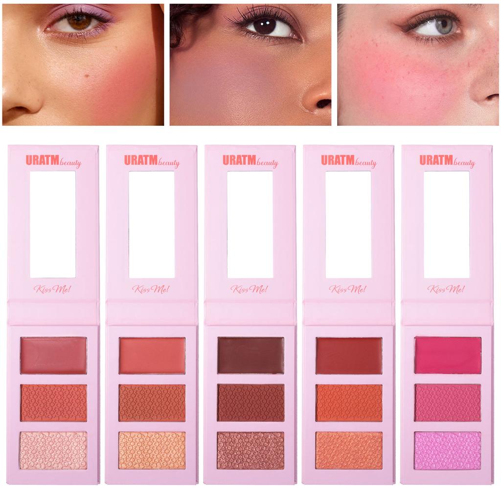 Tre färger Highlighter Rouge Palett Matt Pärlemorskimrande 3D Kontur Palett Framhävande Nässkugga Naturlig Naken Sminkpuder Kaka