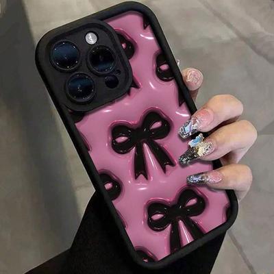 Pink Star Bow Silicone Phone Case for iPhone 16 15 14 13 12 11 Pro Max X XR XS 12 15 16 14 7 8 16 Plus SE 2022 Shockproof Cover