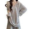 Plus Size Korean Striped Hooded Long Sleeve Slimming T-shirt: Women's 2025 Autumn Mid-length Top