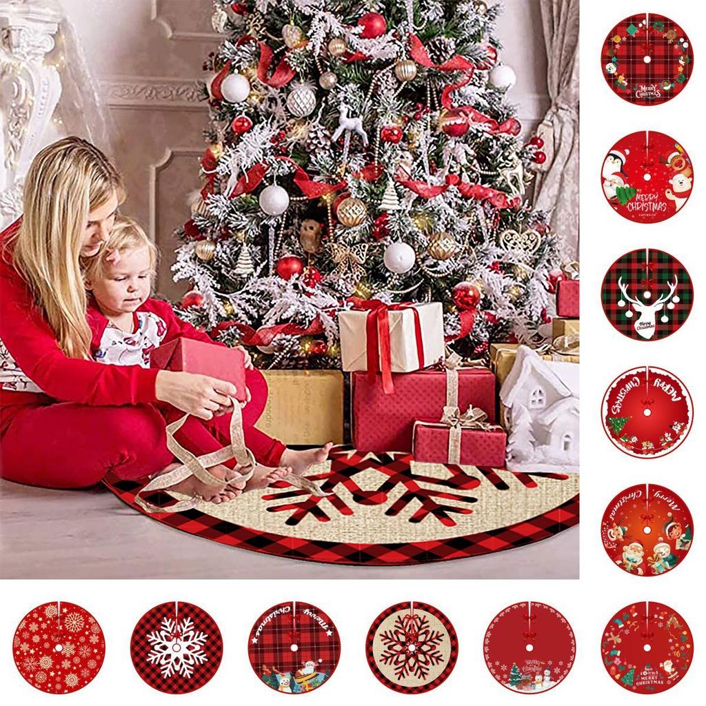 Saia de Árvore de Natal Xadrez Vermelho Festiva Com Design de Papai Noel e Alce Para Decoração Elegante de Feriado
