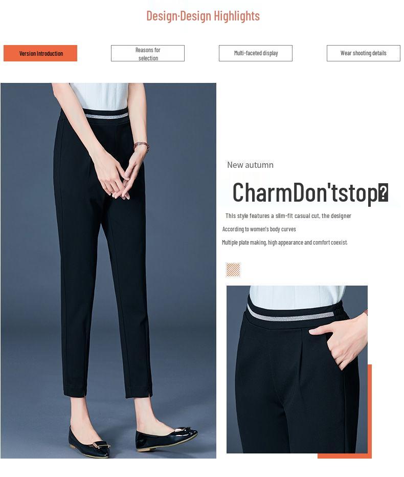 Women's Petite Black High-Waisted Slimming Straight-Leg Autumn Pants