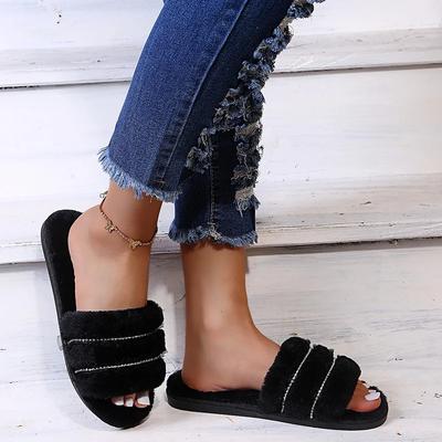 Fashion Fashion Thicken Furry Flat Slippers for Women House Flat Comfort Slippers Woman Winter Non Slip Wear-Resistant Sandals Female