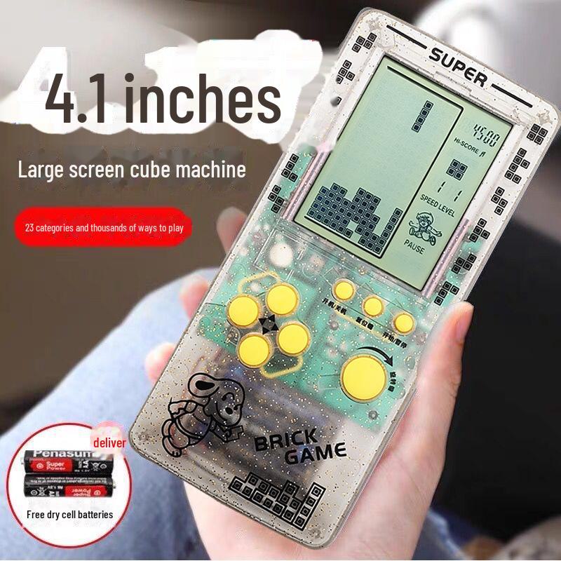 "2023 Nostalgic Tetris Game Console, 4.1-Inch Screen, Transparent Frosted Shell, Handheld"