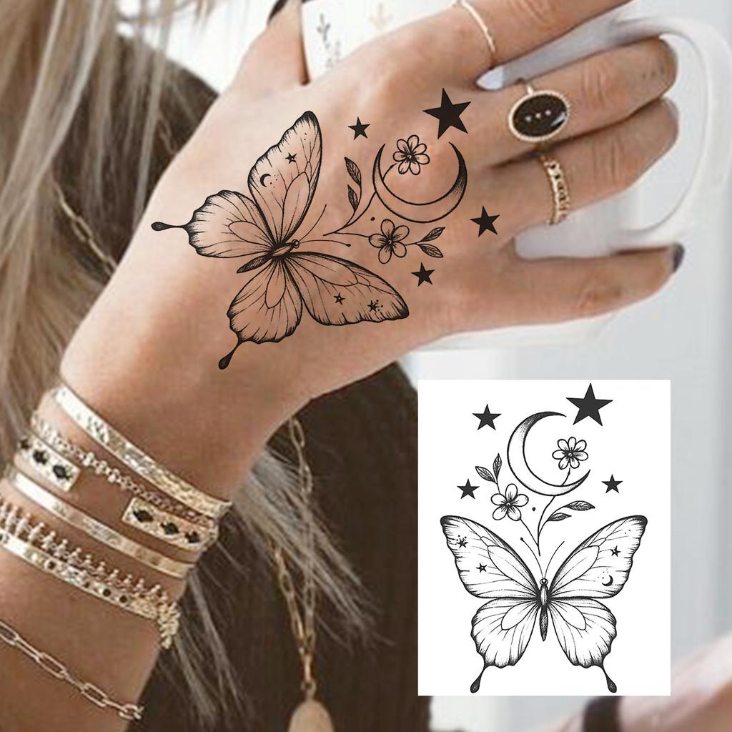 1 Sheet Rose Butterfly Flower Temporary Tattoos For Women Hand Arm, Fake Tattoo Sticker Waterproof Long Lasting Realistic Tatoos